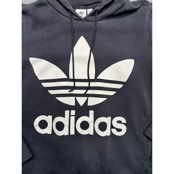 Adidas Trefoil Pullover Hoodie Womens M Black Logo Long Sleeve Cotton Pockets - Picture 2 of 7